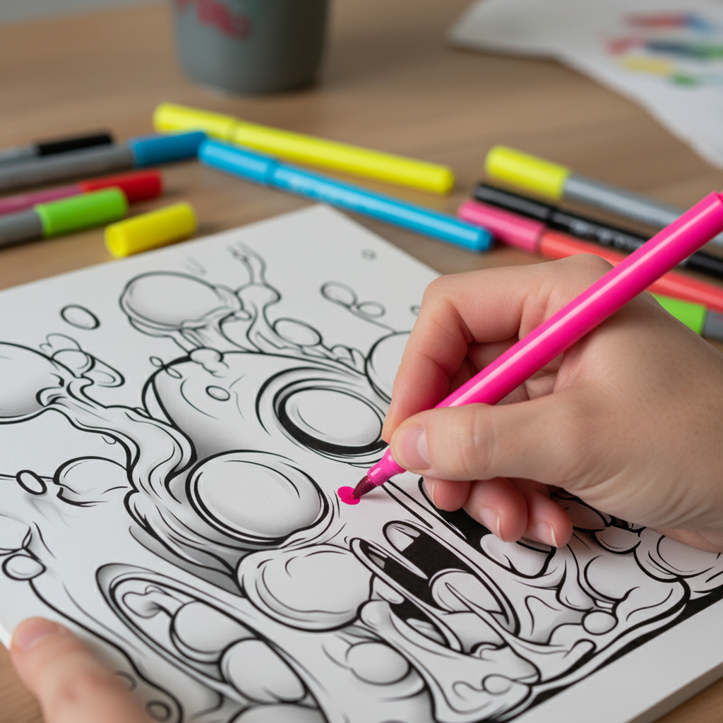 Detalle manos coloreando